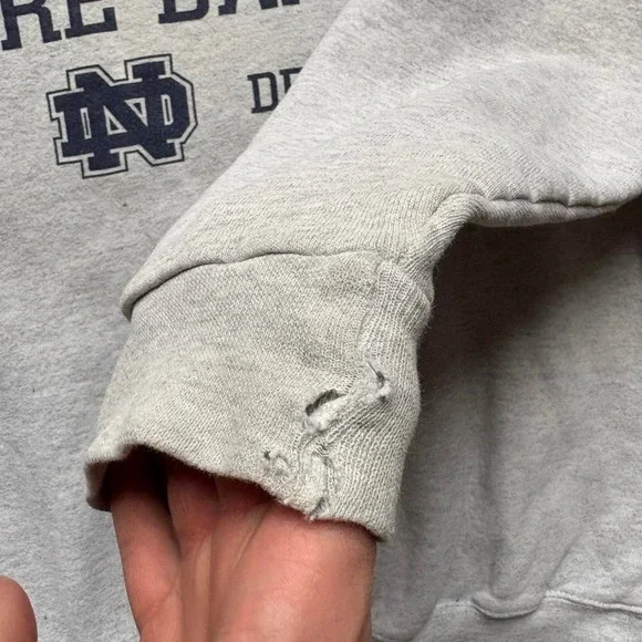 Vtg Notre Dame Crewneck Sweatshirt Large Heather Grey Fighting Irish Preppy - Picture 3 of 8